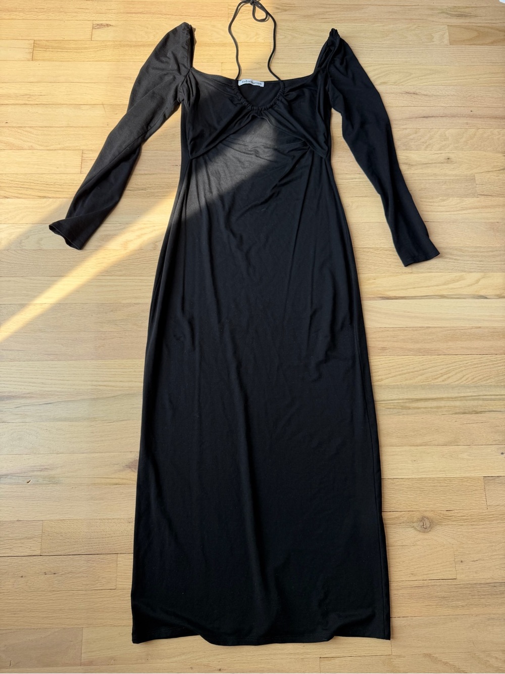 Reformation Black Long-Sleeve Maxi Dress with Twist Front